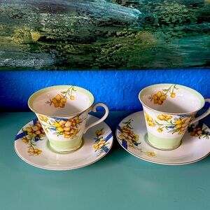2 Vintage Occupied Japan  Diamond Supply Co. Yellow Floral Cup & Saucers